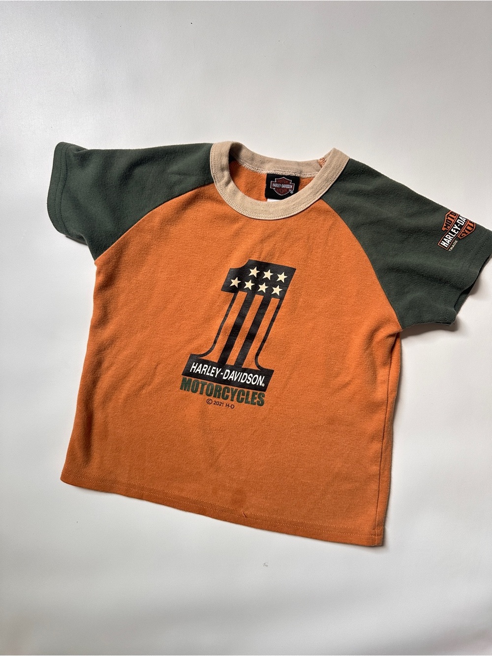 Harley-Davidson Kids Orange & Green Raglan Tee size 4T